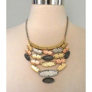 Modernist Necklace Mixed Metal Hammered Disk Bib Link Signed Erica Lyons